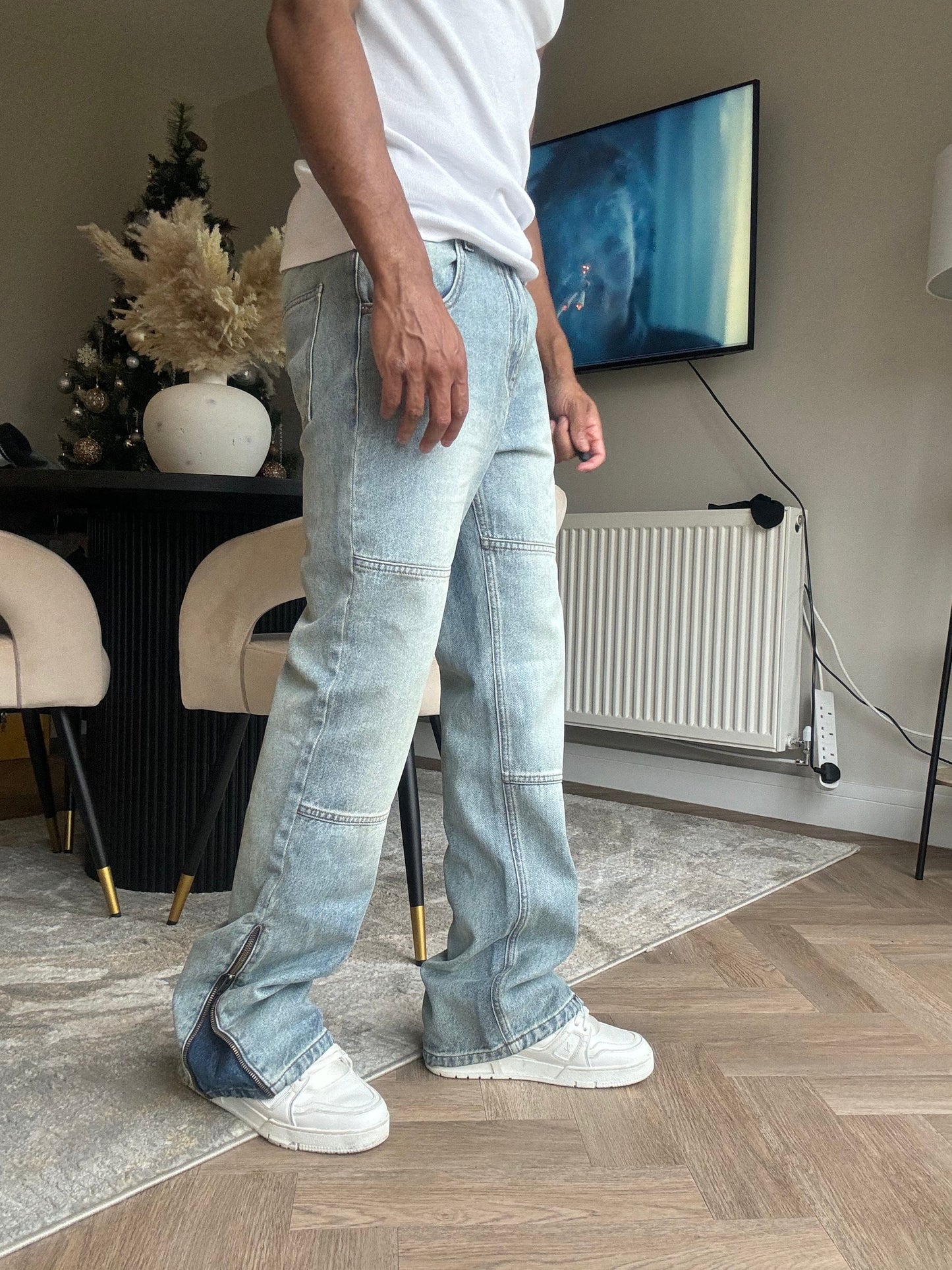 Benir Clothing Zip Flare Denim - Sky Blue — 28 — Back View