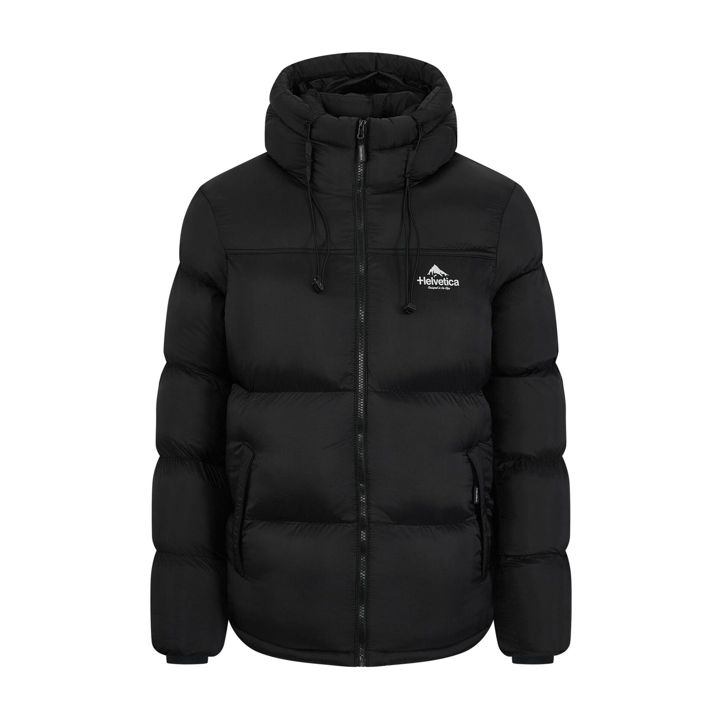 Helvetica Mountain Pioneers Middle Block Hooded Down Jacket — S — Front View