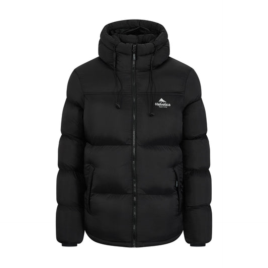 Helvetica Mountain Pioneers Middle Block Hooded Down Jacket — S — Front View