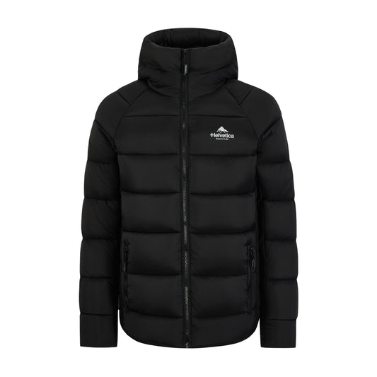 Helvetica Mountain Pioneers Sniper Hooded Down Jacket — XS — Front View