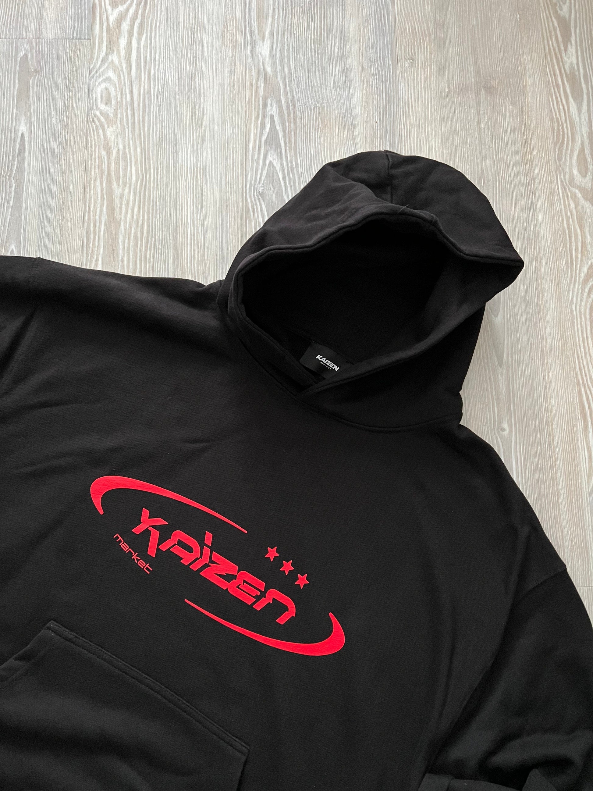 KAIZEN MARKET HI JACKER HOODIE BLACK — SMALL — Back View