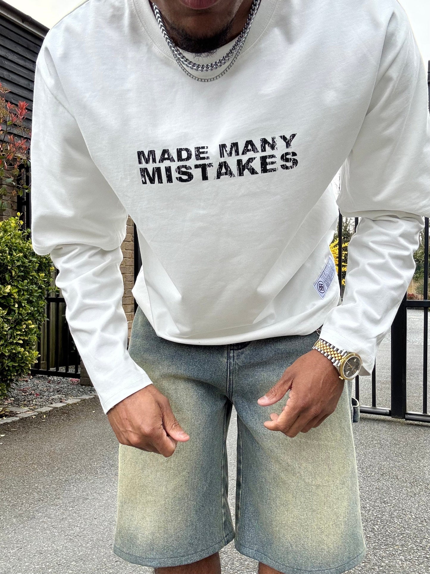 Benir Clothing Made Many Mistakes T-Shirt - Off White — XS — Back View