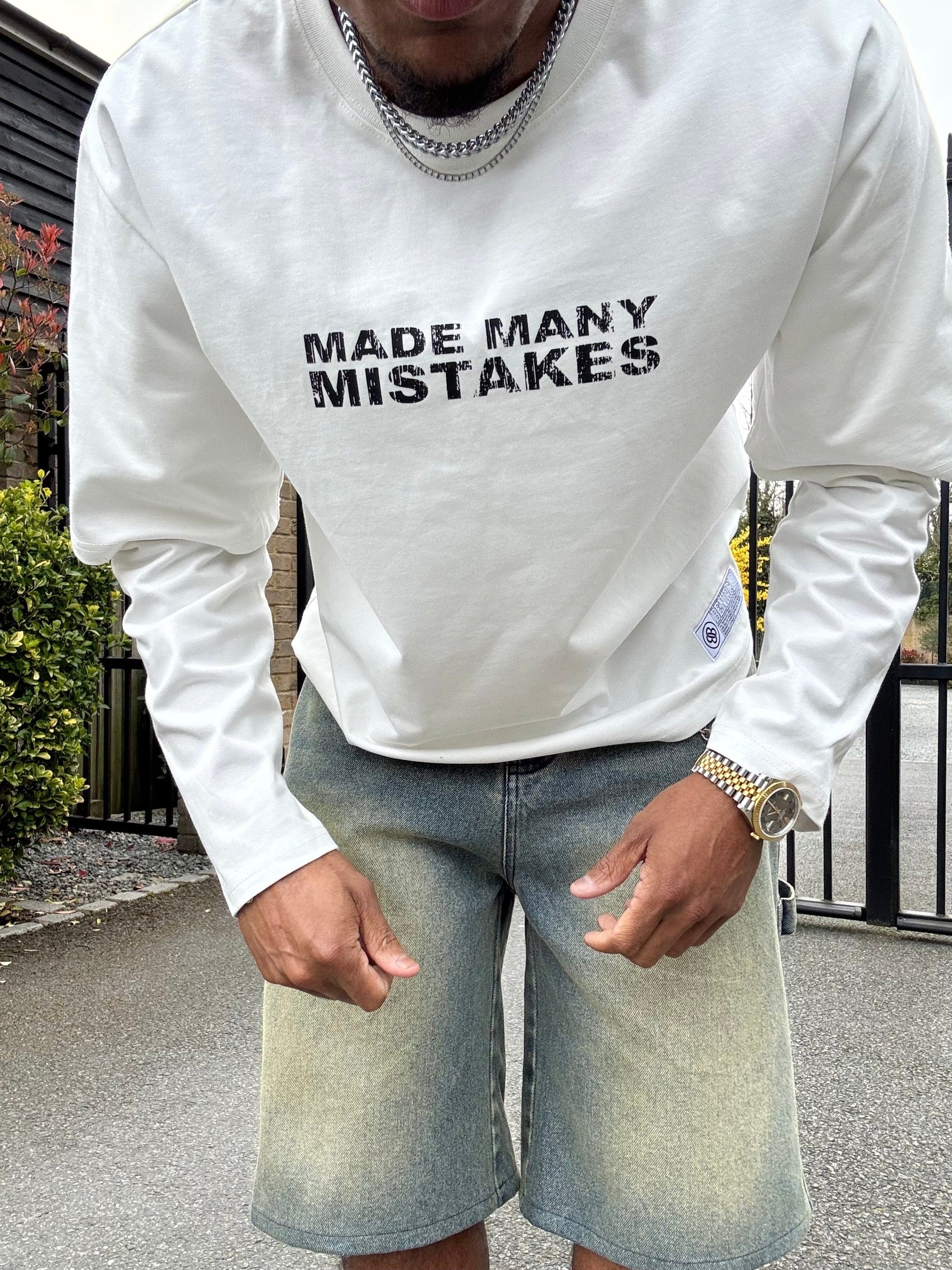 Benir Clothing Made Many Mistakes T-Shirt - Off White — XS — Back View