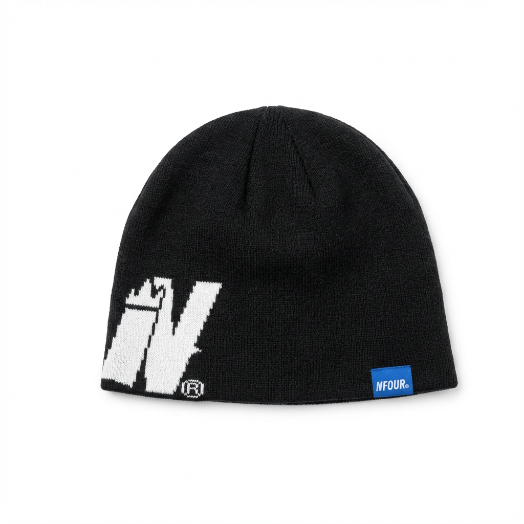Vfour Ldn Monogram Knit Skully — Light Blue — Side View