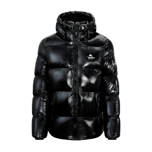 Helvetica Mountain Pioneers Freezer Hooded Down Jacket — S — Front View