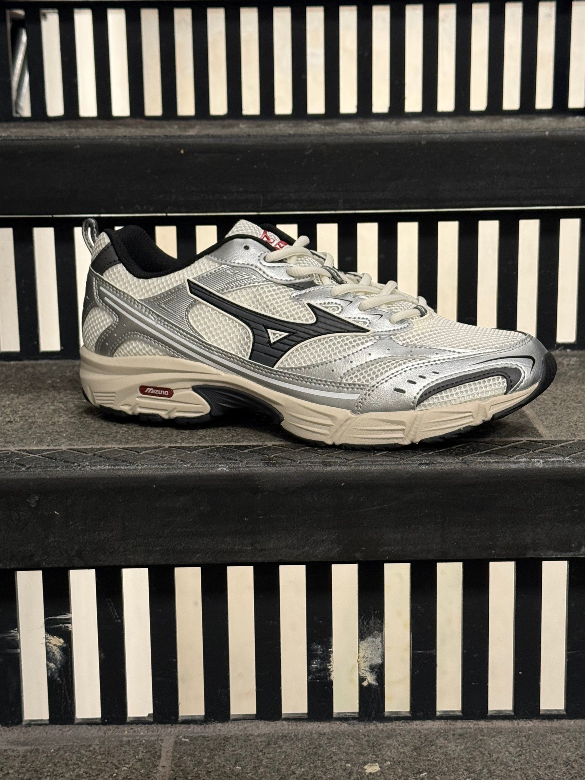 Mizuno MXR Sport 'Snow White Magnet Silver' — UK 4 | EU 36.5 | US 5 — Lifestyle View