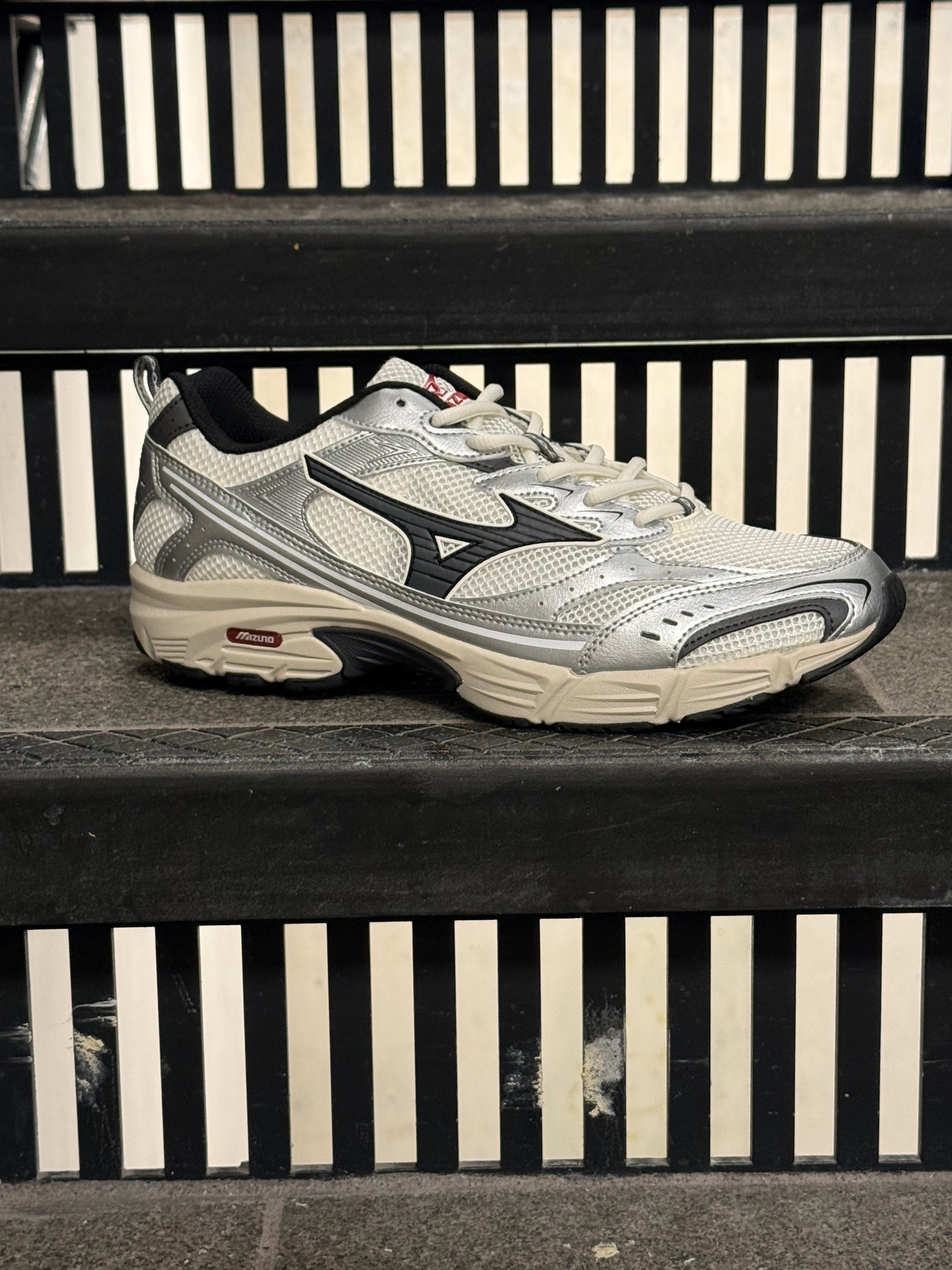 Mizuno MXR Sport 'Snow White Magnet Silver' — UK 4 | EU 36.5 | US 5 — Lifestyle View