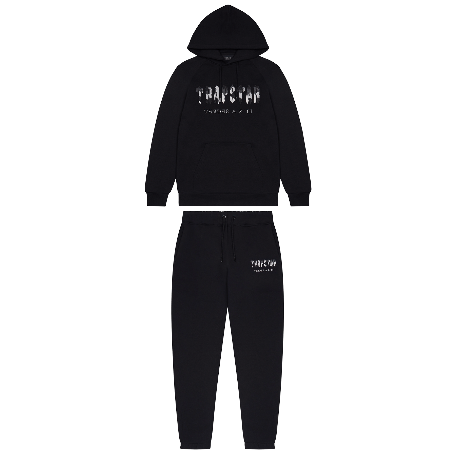 Trapstar Chenille Decoded Hooded Tracksuit - Black Camo Edition — XXS — Front View