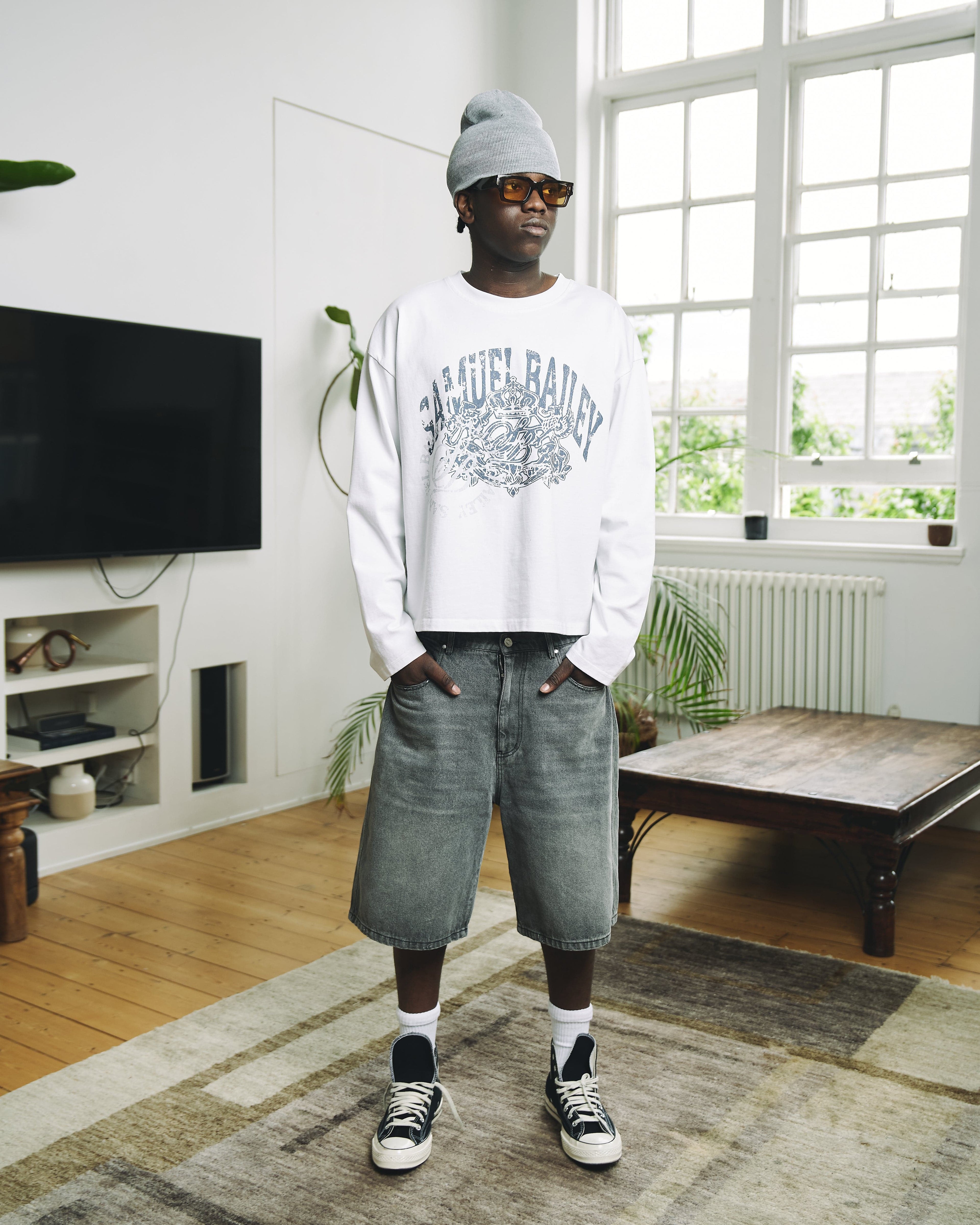 Samuel Bailey Graphite Washed Denim Jorts — S — Back View