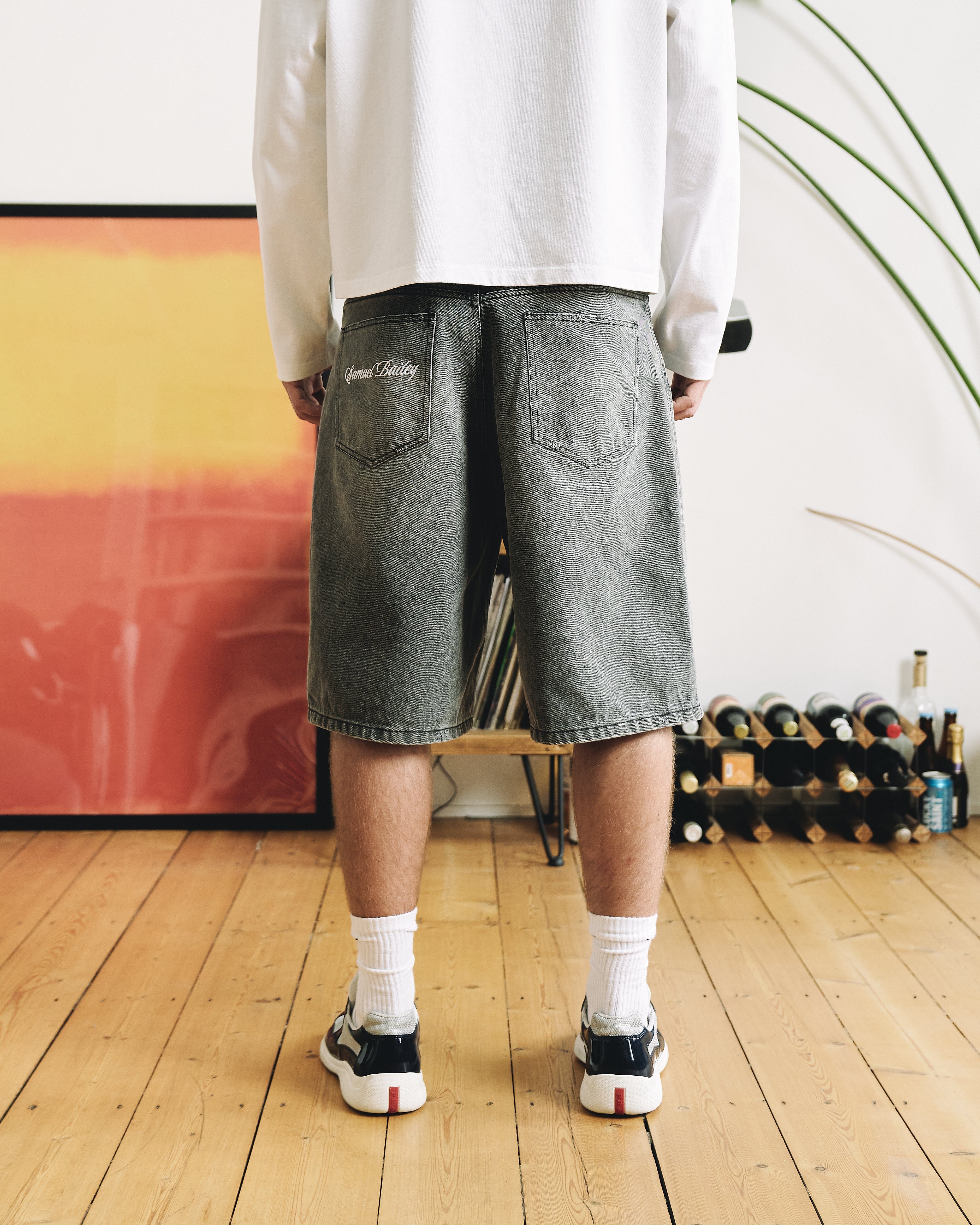 Samuel Bailey Graphite Washed Denim Jorts — S — Detail View
