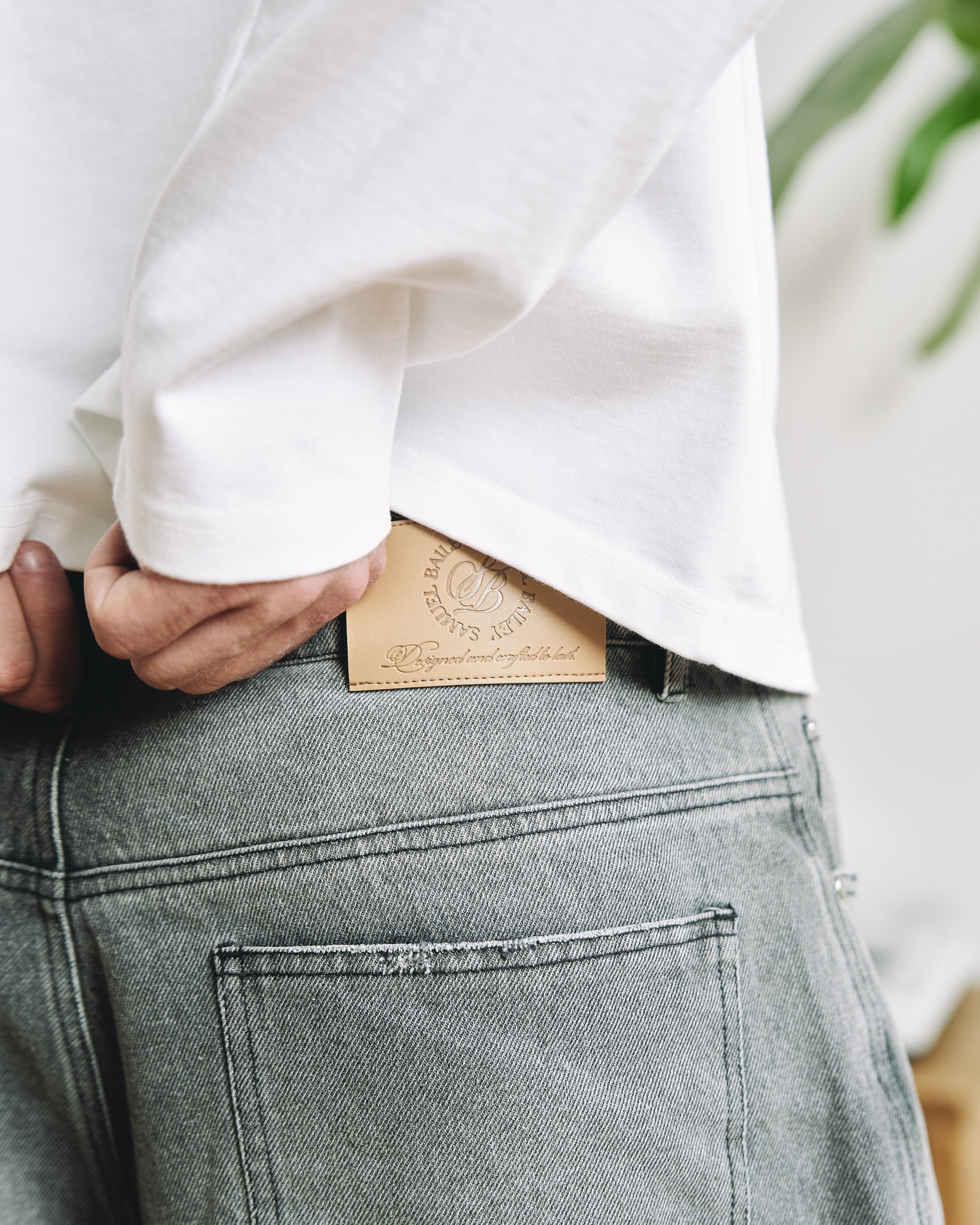 Samuel Bailey Graphite Washed Denim Jorts — S — Lifestyle View