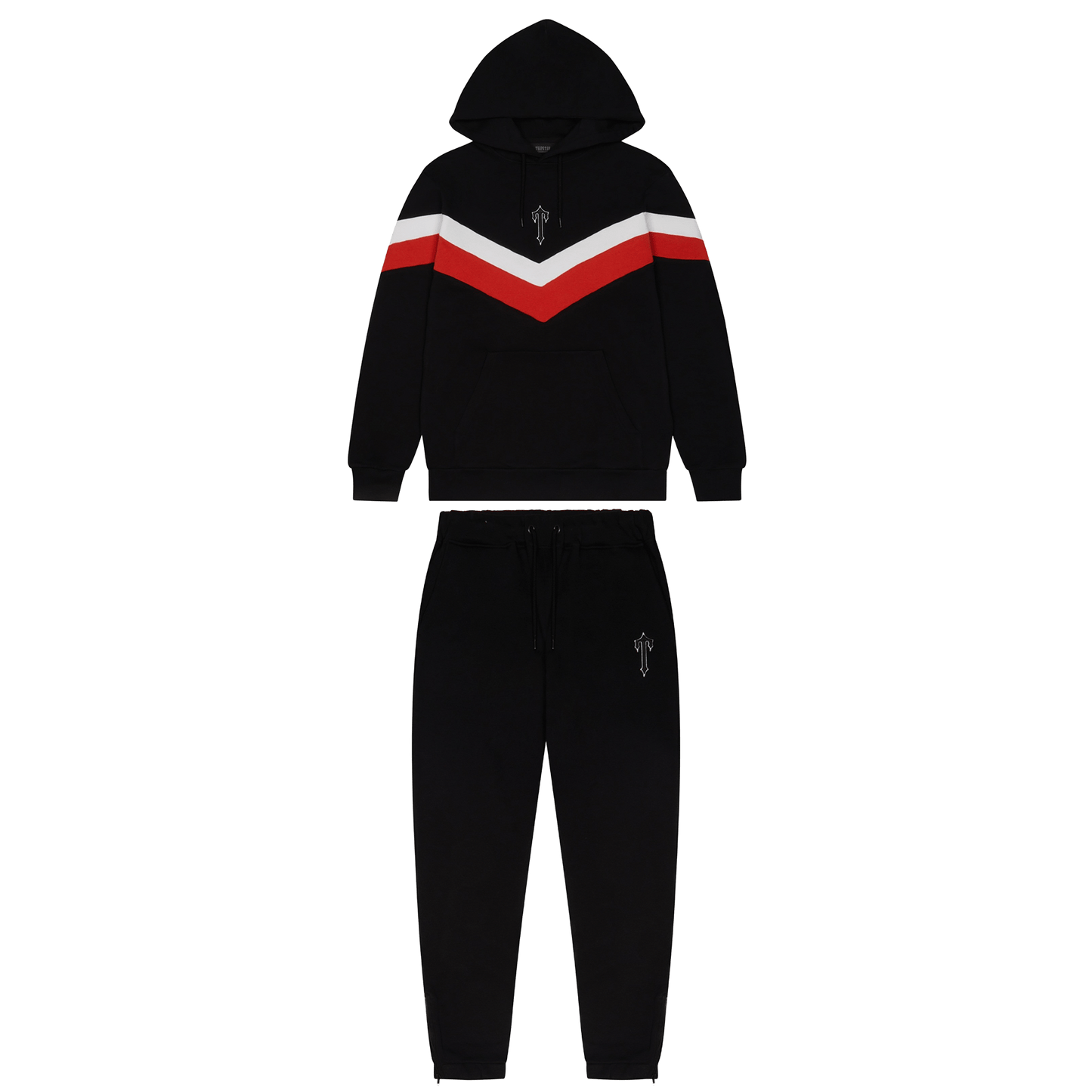 Trapstar V Stripe Hoodie Tracksuit-Black/Red/White — XXS — Front View