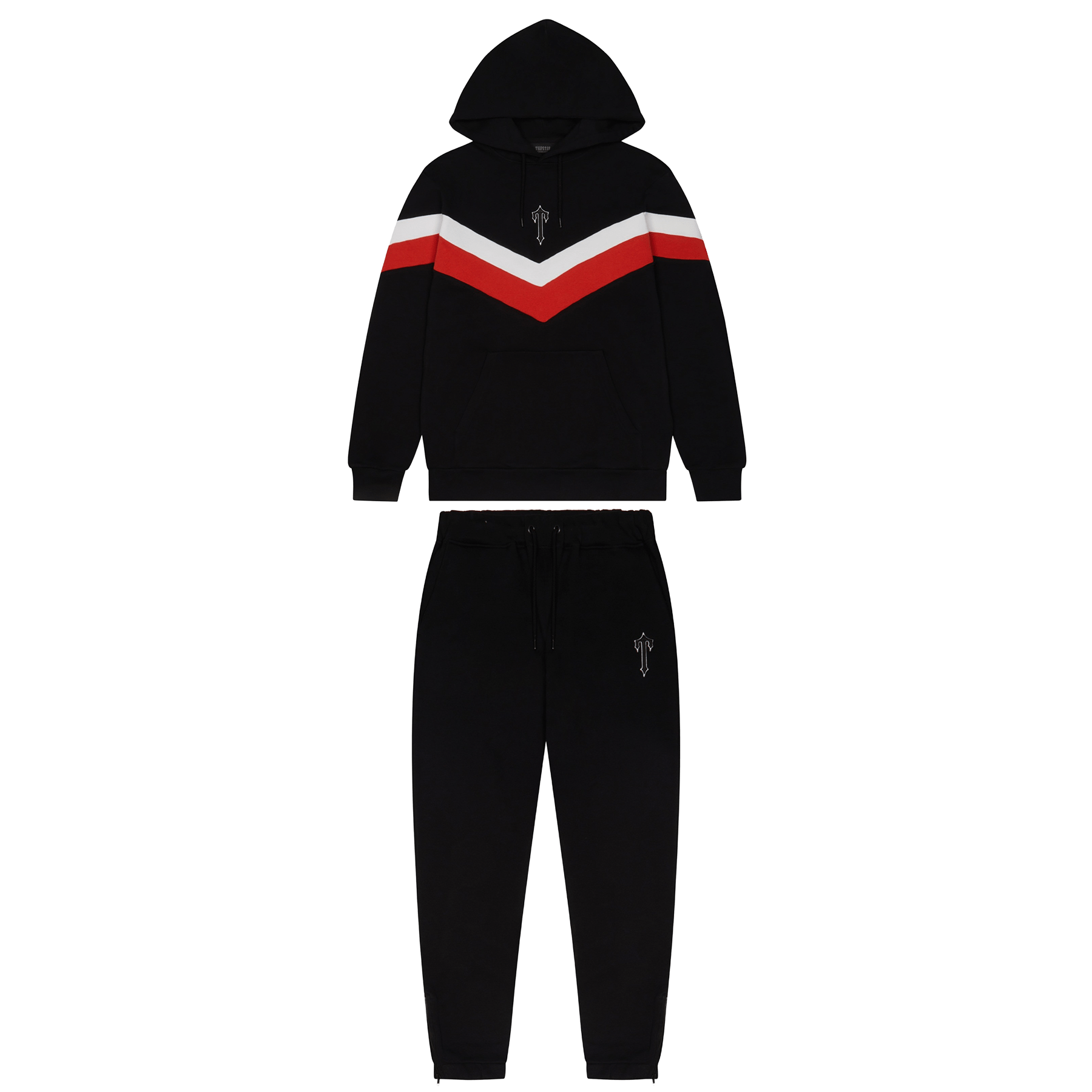 Trapstar V Stripe Hoodie Tracksuit-Black/Red/White — XXS — Front View