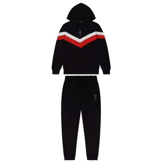 Trapstar V Stripe Hoodie Tracksuit-Black/Red/White — XXS — Front View