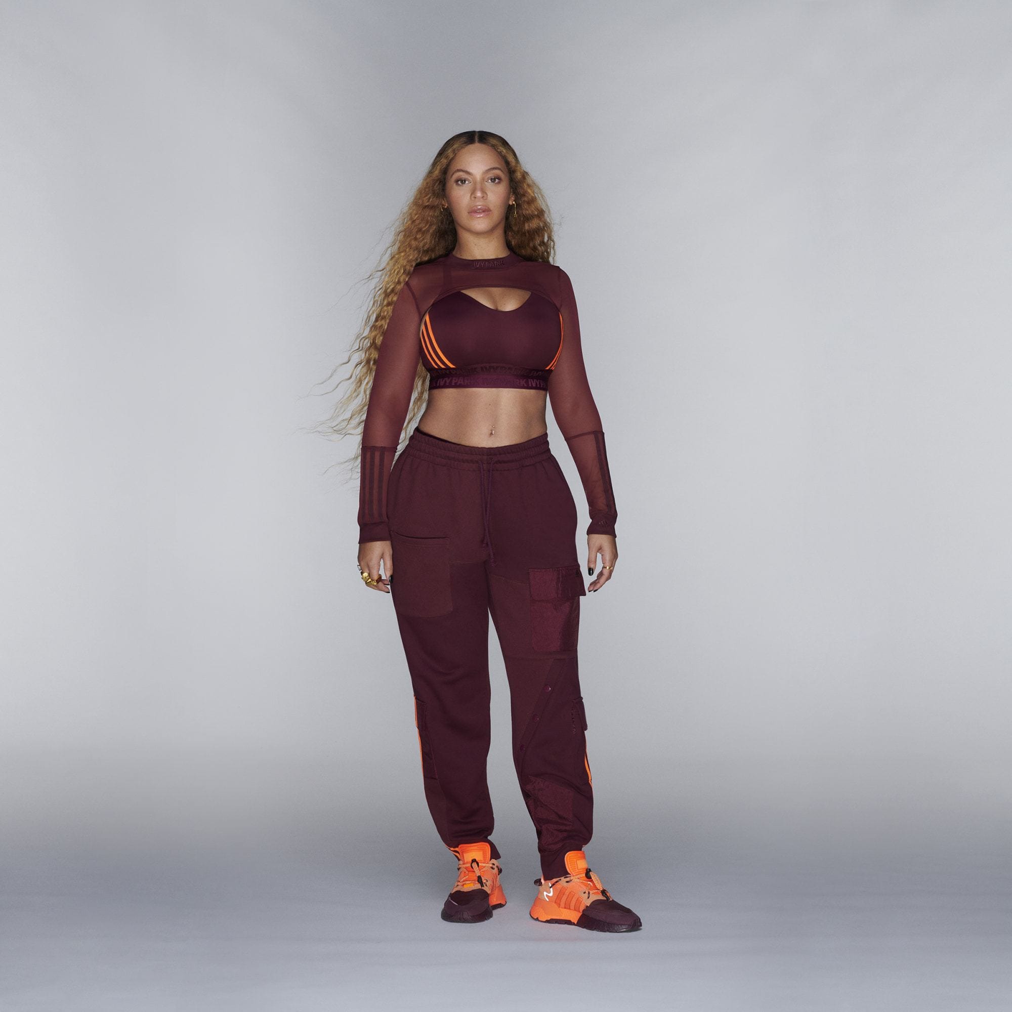 adidas Ivy Park Cargo Sweatpants Maroon/Solar Orange — XXS — Back View