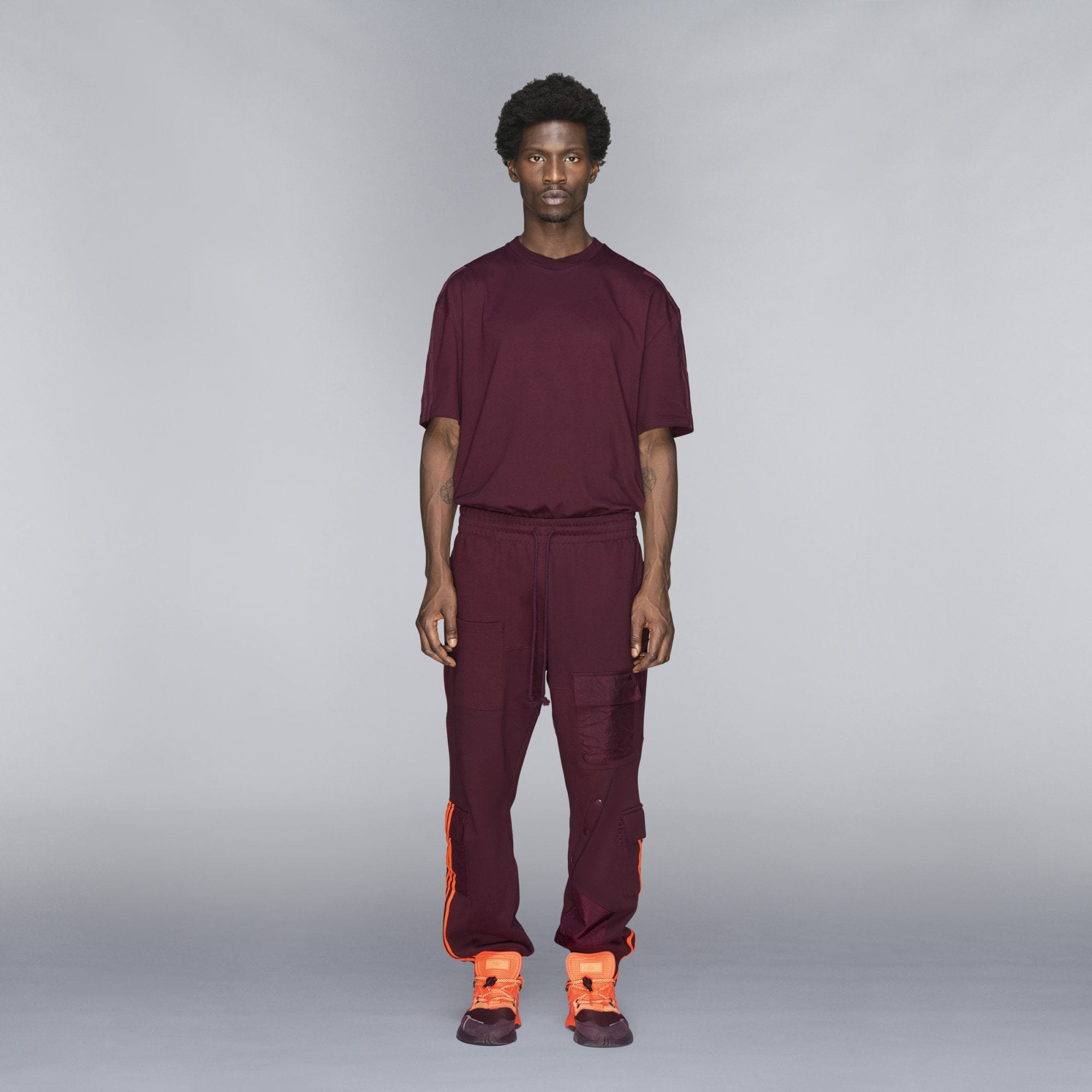 adidas Ivy Park Cargo Sweatpants Maroon/Solar Orange — XXS — Top View