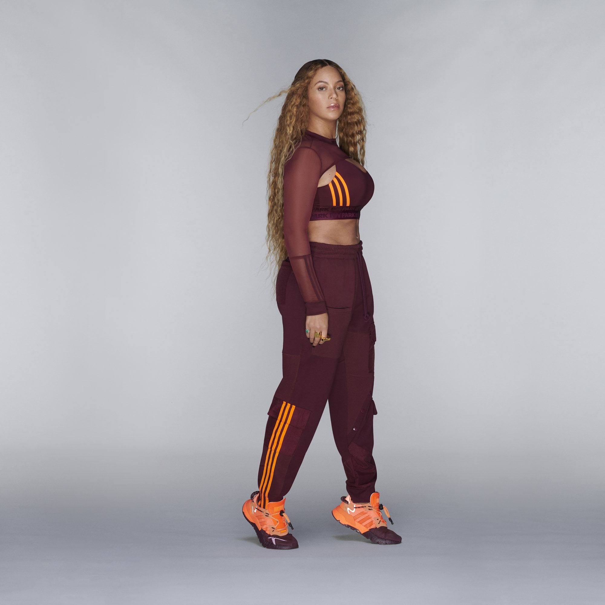 adidas Ivy Park Cargo Sweatpants Maroon/Solar Orange — XXS — Detail View