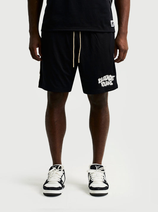 Legende Paris GRAFFITI MESH SHORT - BLACK — XS — Front View