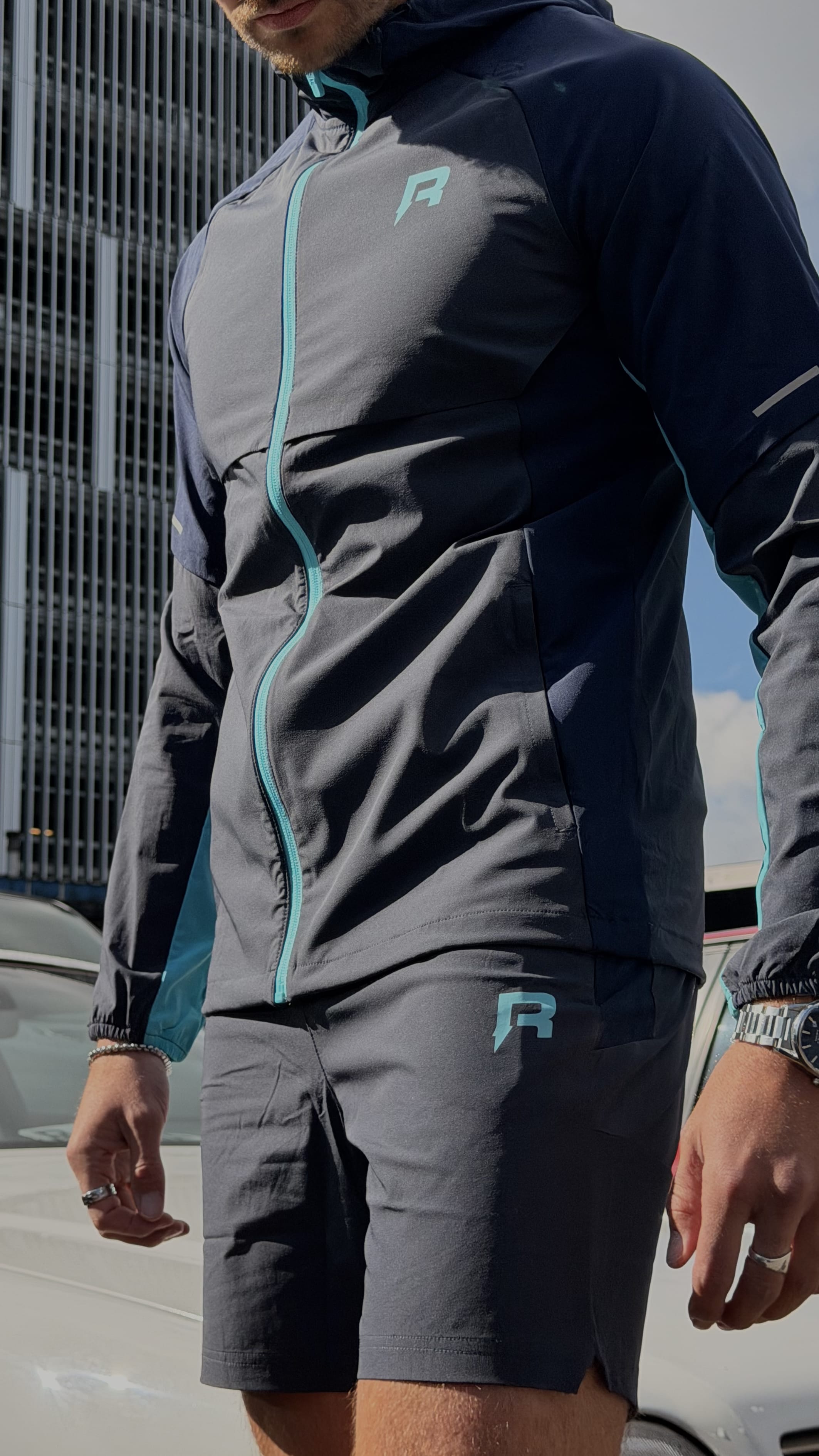 Reprimo Vortex Windbreaker Jacket 'Blue Steel Cyan' — XXS — Top View