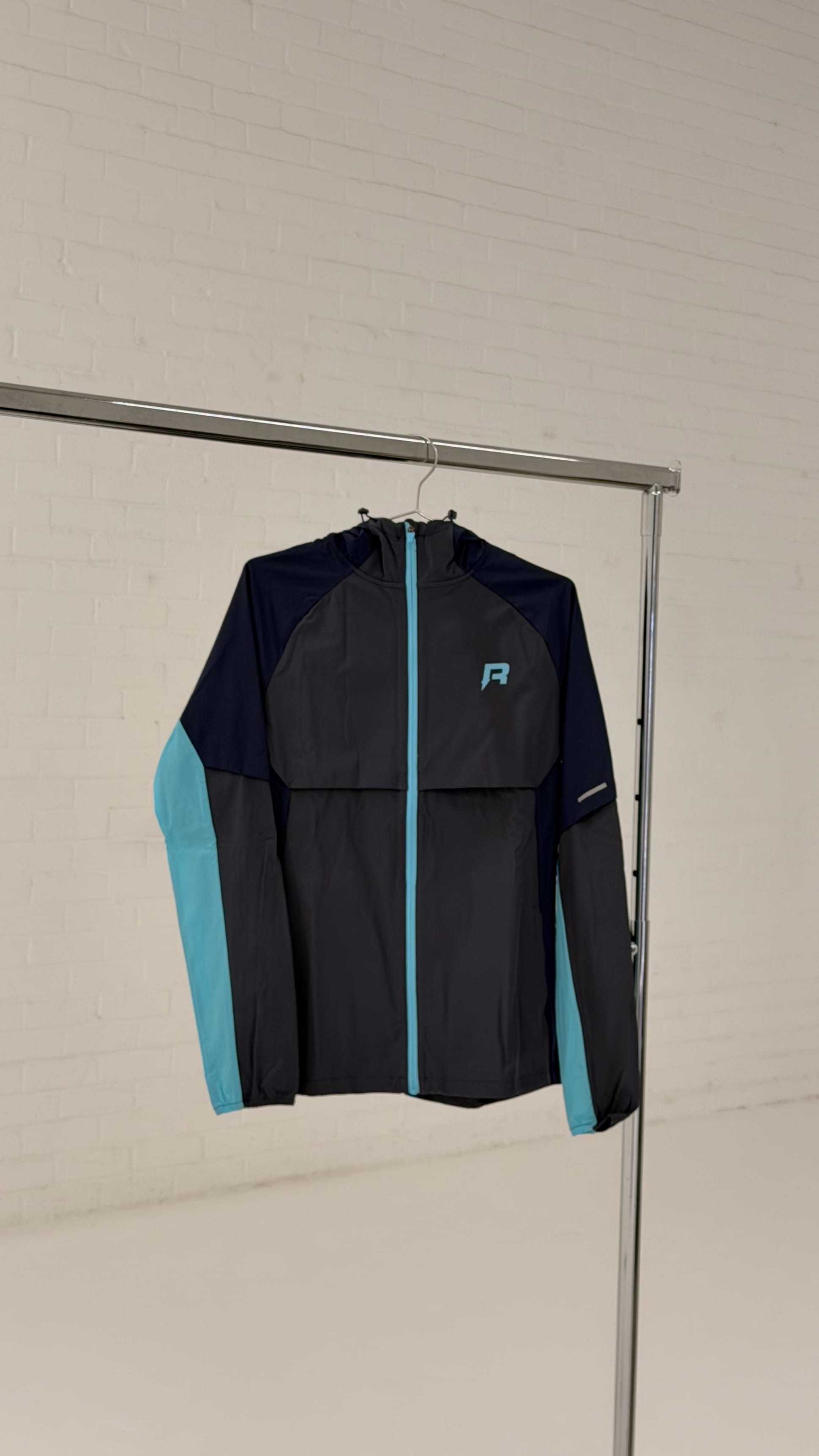 Reprimo Vortex Windbreaker Jacket 'Blue Steel Cyan' — XXS — Detail View