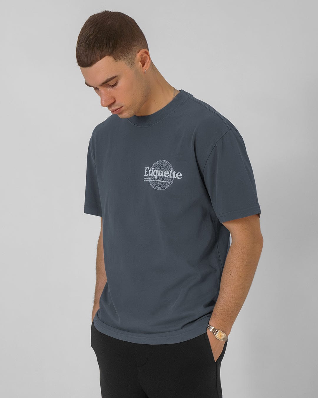 Etiquette Sphere Tee 'Faded Indigo' — Faded Indigo — Size S — Back View