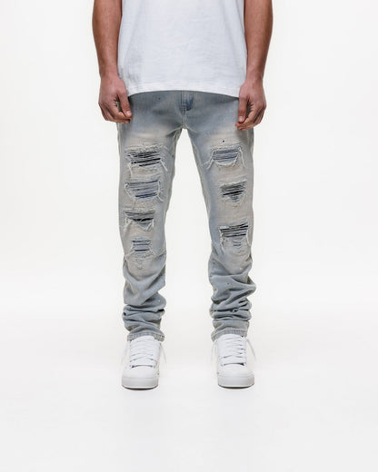 Magiri Indigo Ripped Slim Jeans 'Blue' — Light Blue — Size 28 — Top View
