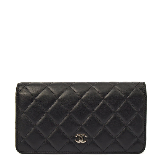 Chanel Purse Trifold Wallet in Black, Leather — Front View