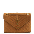 Saint Laurent Cross Body Envelope Shoulder Bag - Small in Brown, Suede — Front View