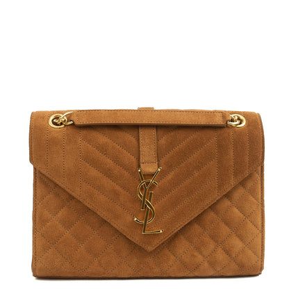 Saint Laurent Cross Body Envelope Shoulder Bag - Small in Brown, Suede — Front View