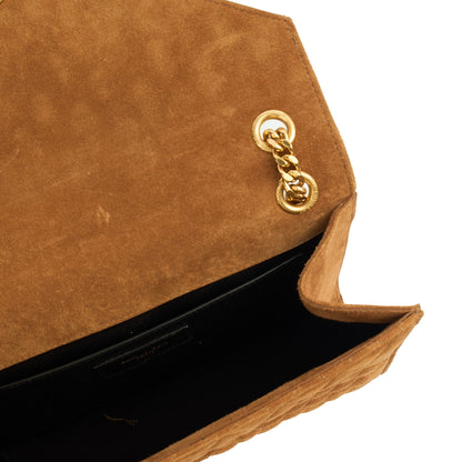 Saint Laurent Cross Body Envelope Shoulder Bag - Small in Brown, Suede — Lifestyle View