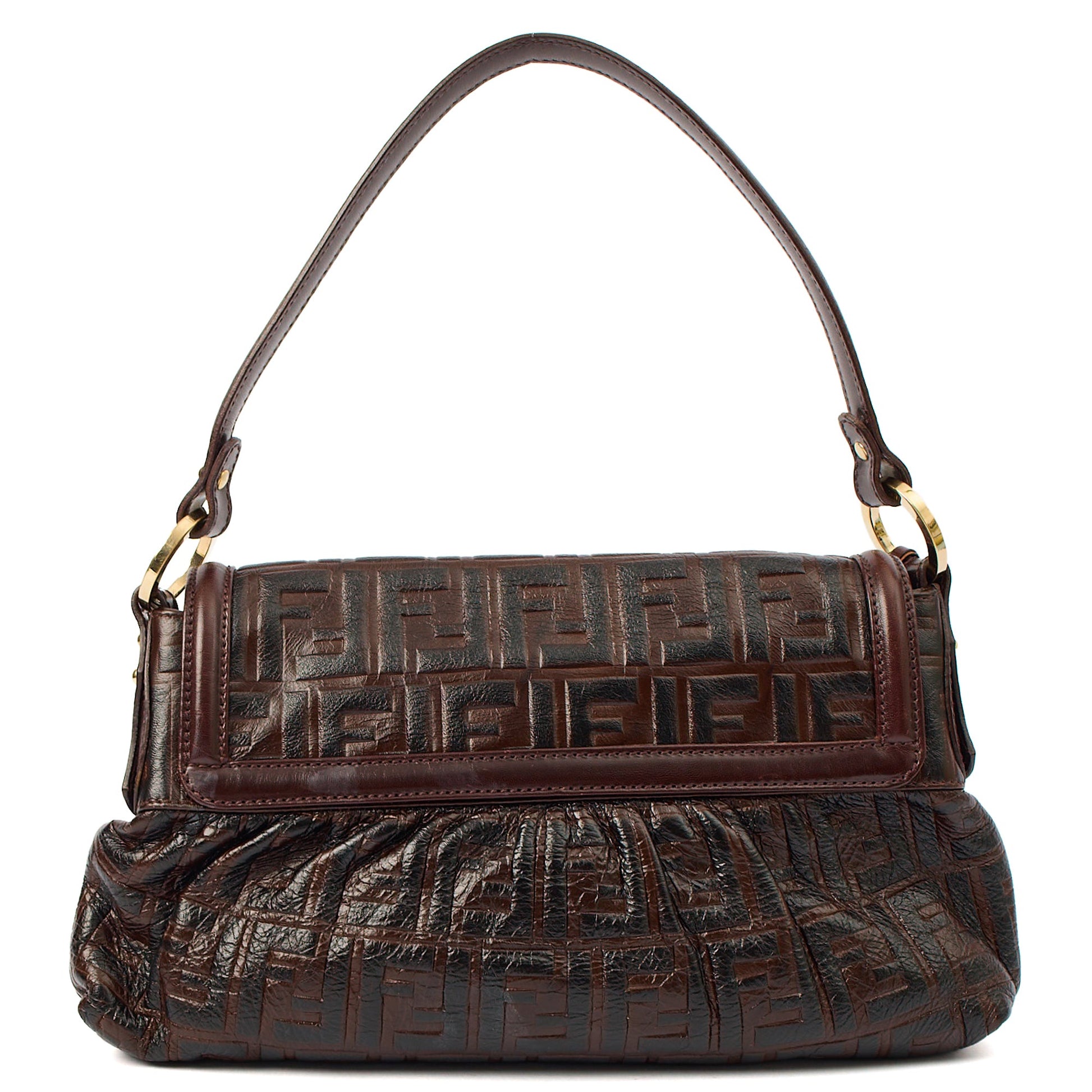 Fendi Shoulder Bag Chef Flap Bag in Brown, Leather — Back View