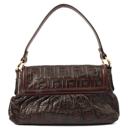 Fendi Shoulder Bag Chef Flap Bag in Brown, Leather — Back View