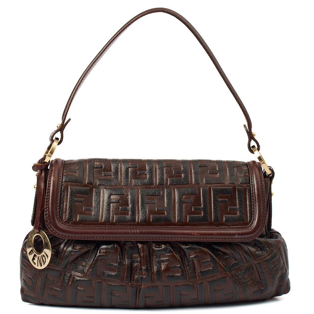 Fendi Shoulder Bag Chef Flap Bag in Brown, Leather — Front View