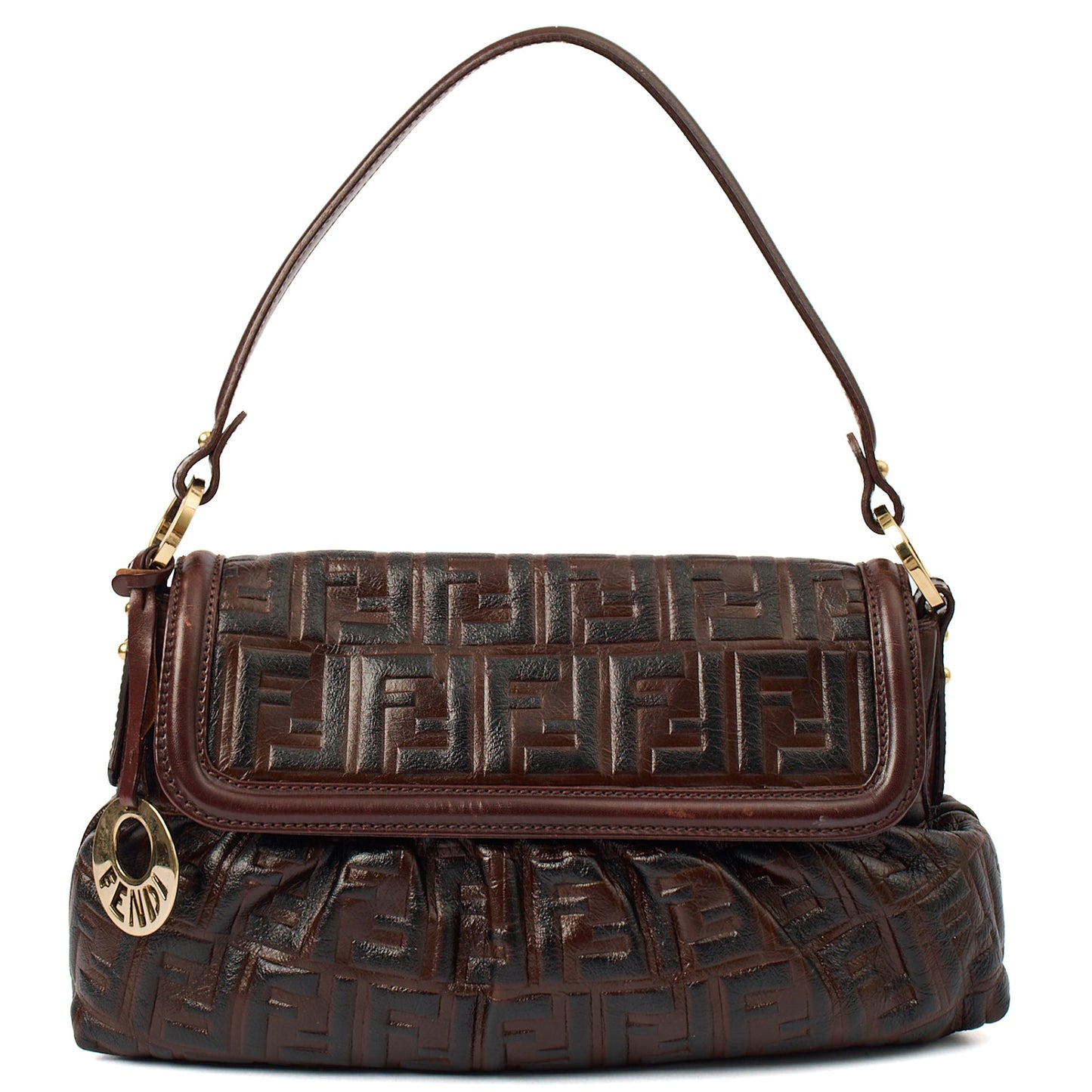 Fendi Shoulder Bag Chef Flap Bag in Brown, Leather — Front View