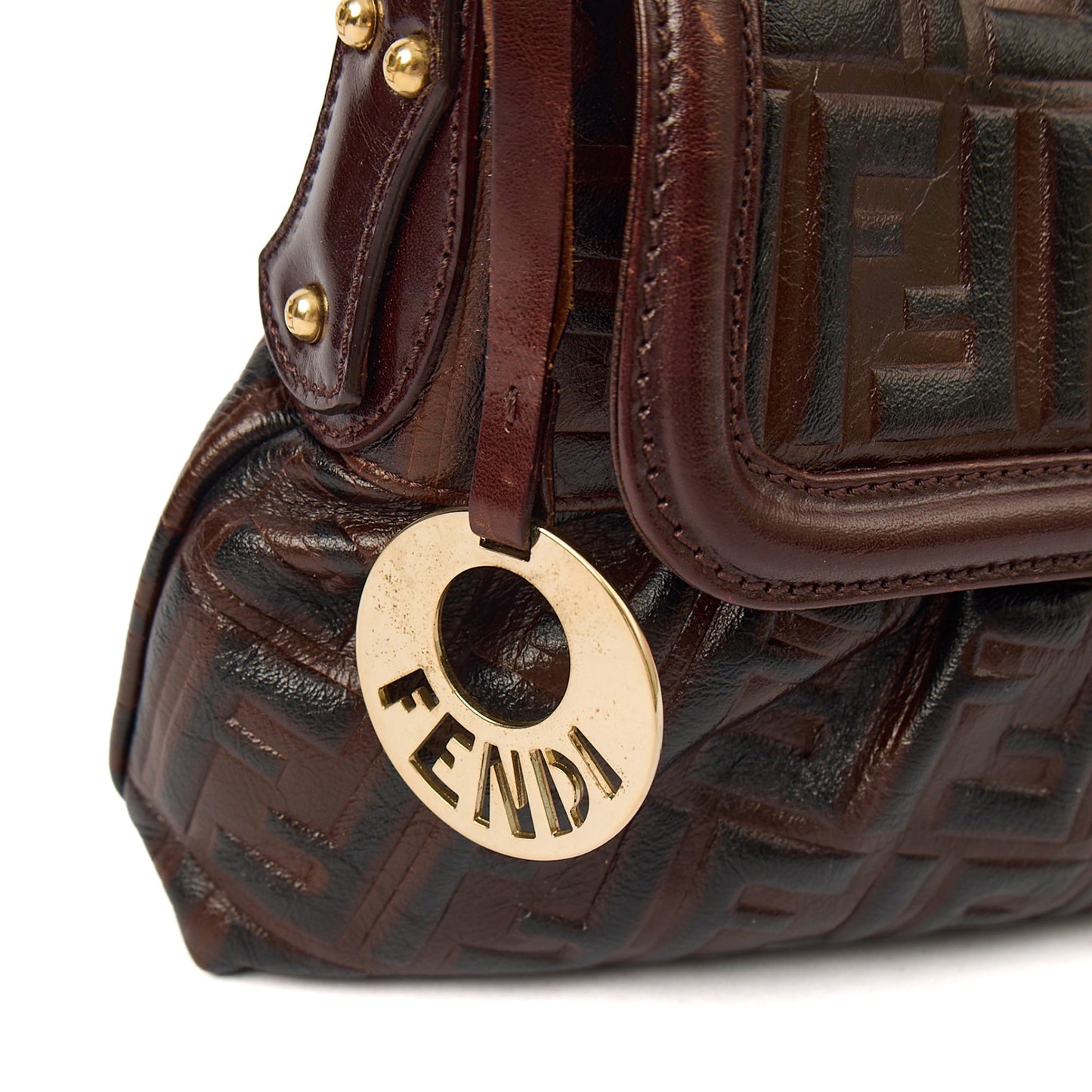 Fendi Shoulder Bag Chef Flap Bag in Brown, Leather — Side View