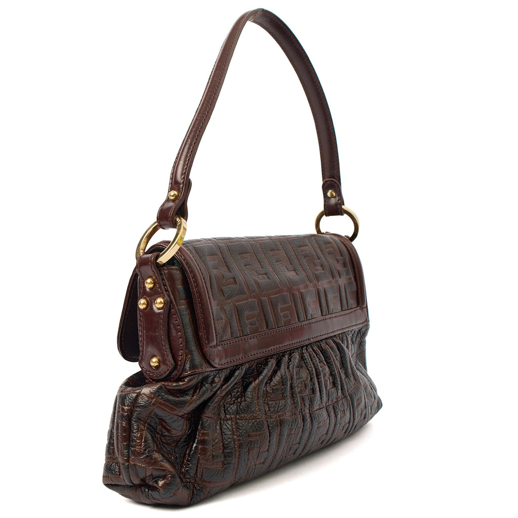 Fendi Shoulder Bag Chef Flap Bag in Brown, Leather — Top View