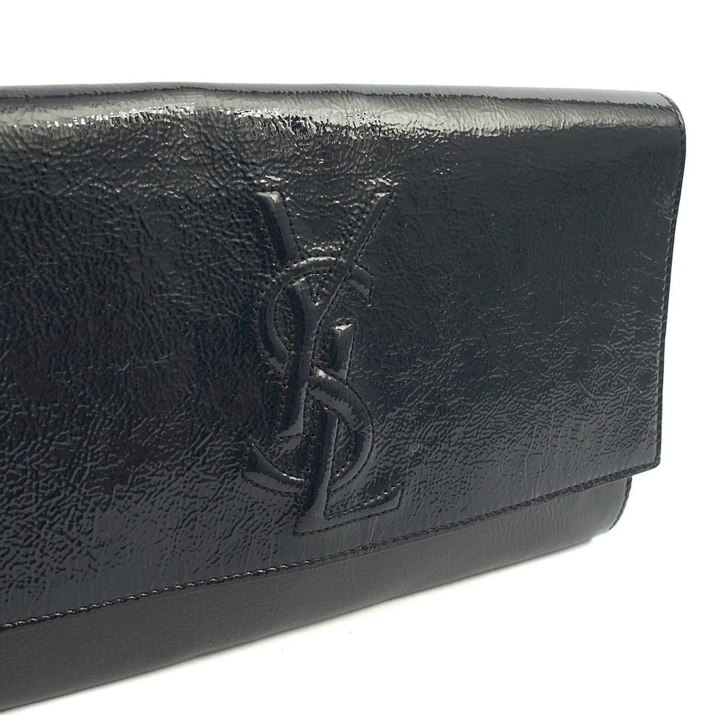 Saint Laurent Clutch Cassandra Clutch in Blue, Patent Leather — Lifestyle View