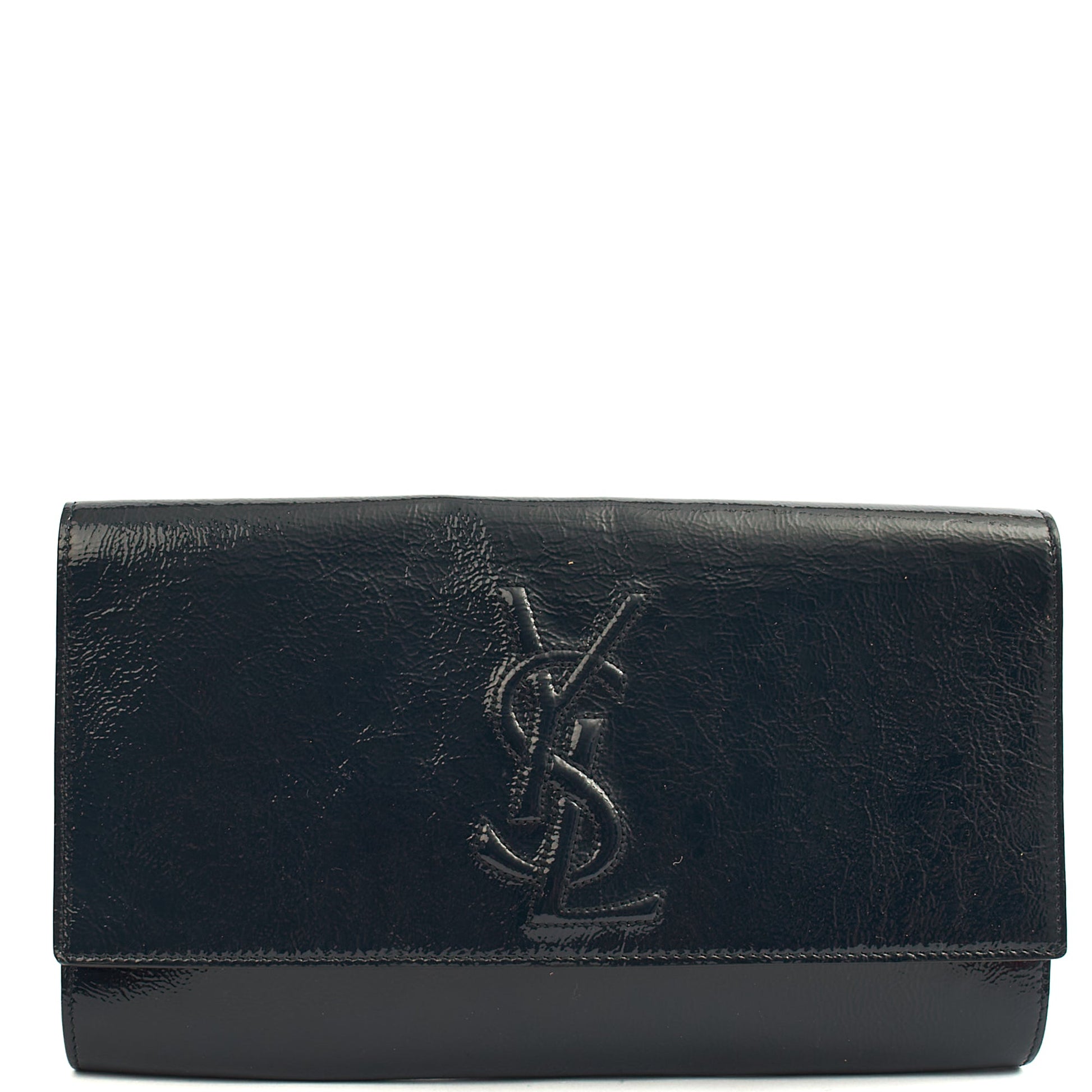 Saint Laurent Clutch Cassandra Clutch in Blue, Patent Leather — Front View