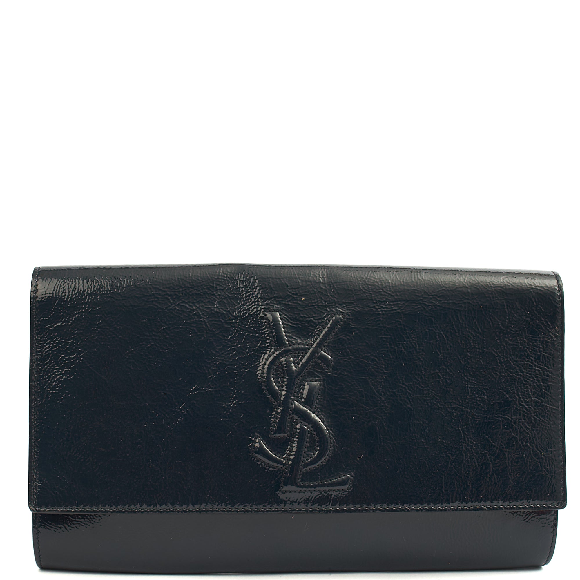 Saint Laurent Clutch Cassandra Clutch in Blue, Patent Leather — Front View