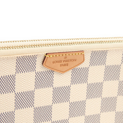 Louis Vuitton Cross Body Double Zip Pochette in Damier Azur, Canvas — Lifestyle View
