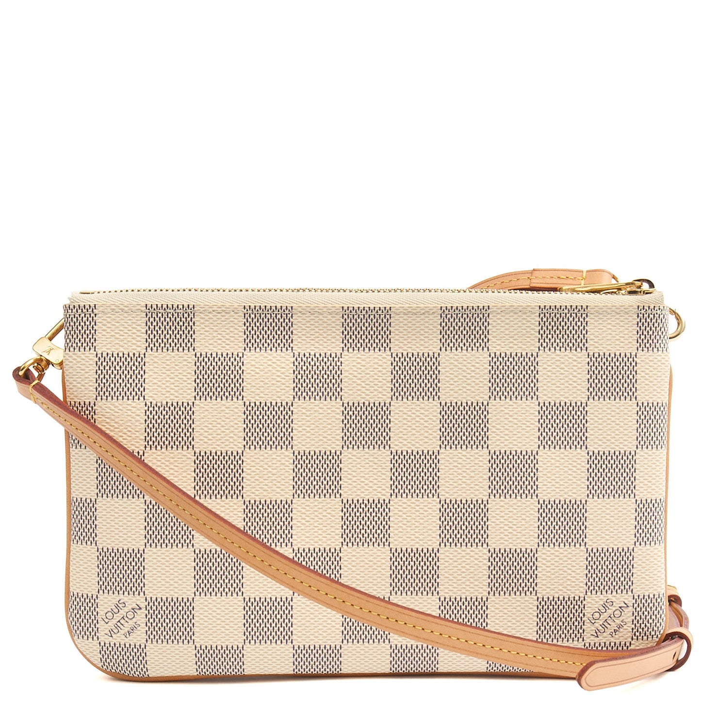 Louis Vuitton Cross Body Double Zip Pochette in Damier Azur, Canvas — Back View