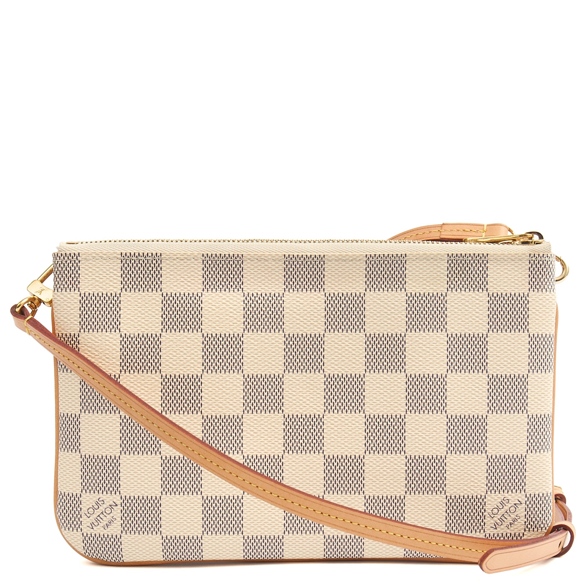 Louis Vuitton Cross Body Double Zip Pochette in Damier Azur, Canvas — Alternate View 9