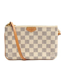 Louis Vuitton Cross Body Double Zip Pochette in Damier Azur, Canvas — Front View