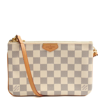 Louis Vuitton Cross Body Double Zip Pochette in Damier Azur, Canvas — Front View