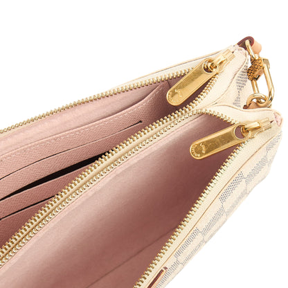 Louis Vuitton Cross Body Double Zip Pochette in Damier Azur, Canvas — Detail View