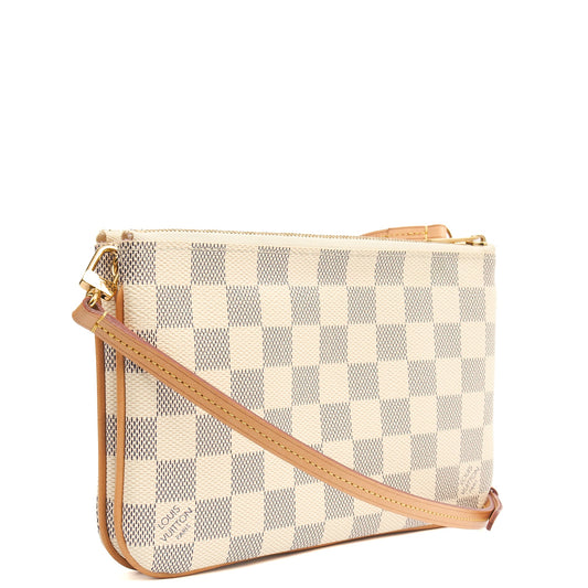 Louis Vuitton Cross Body Double Zip Pochette in Damier Azur, Canvas — Side View