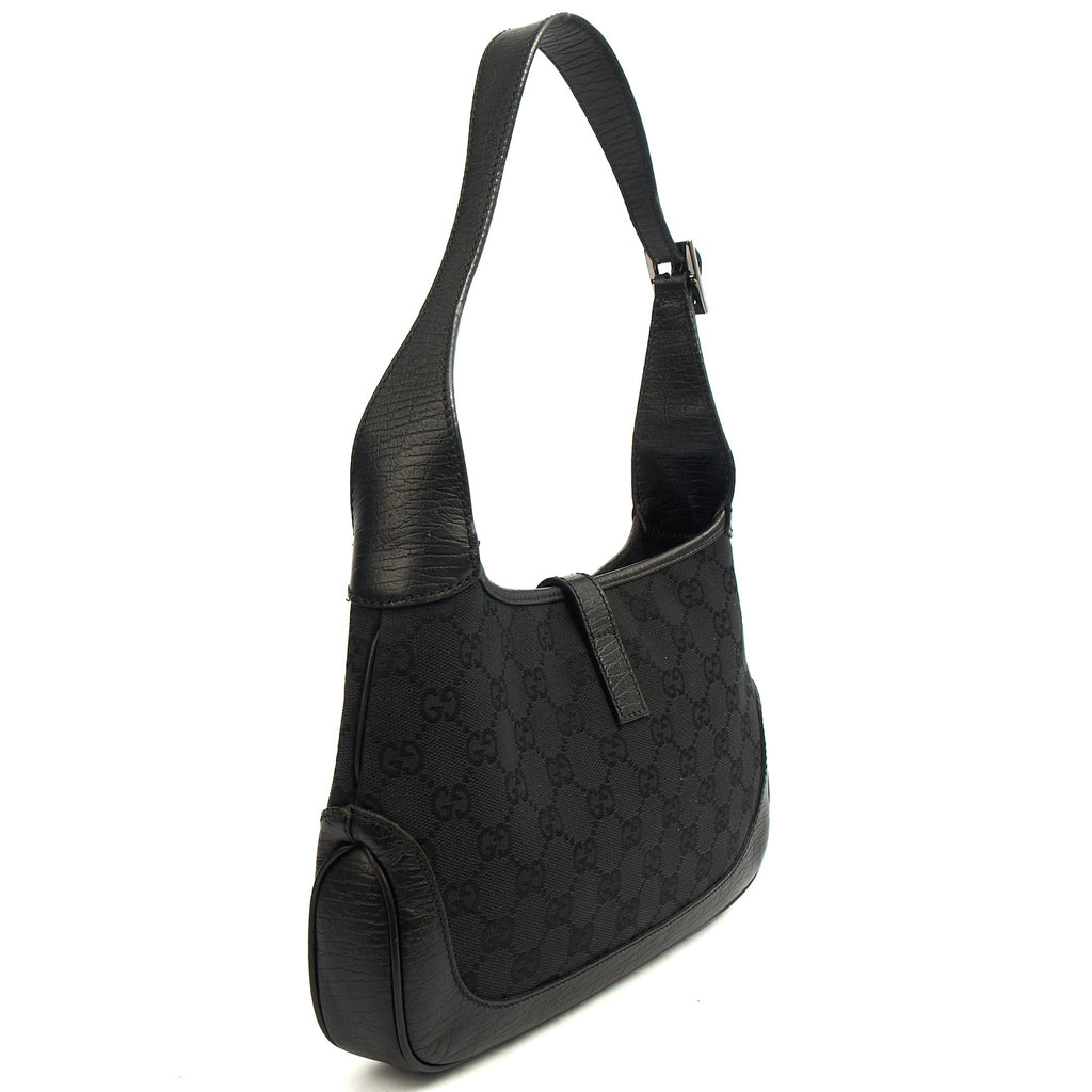 Gucci Shoulder Bag Jackie- Small in Black, GG Canvas — Top View