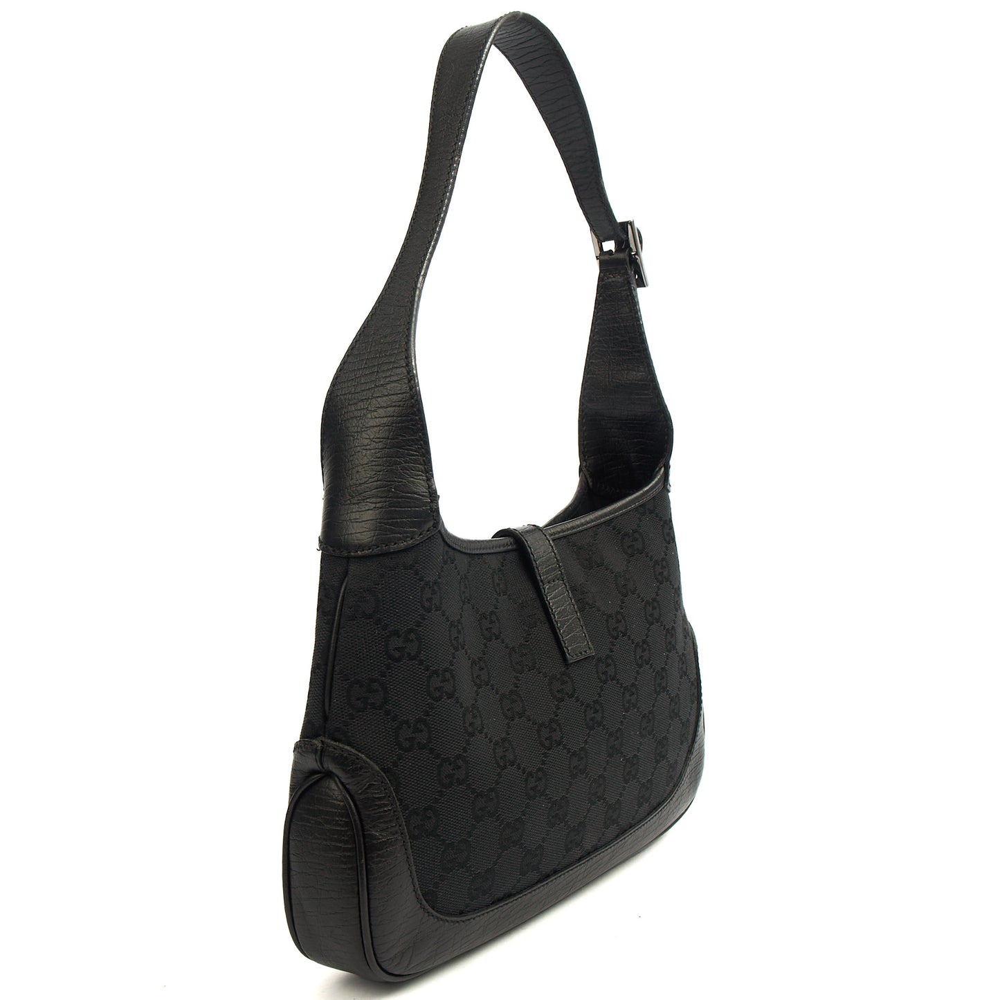 Gucci Shoulder Bag Jackie- Small in Black, GG Canvas — Top View