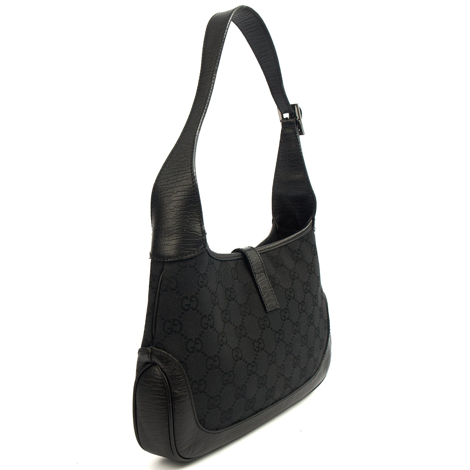 Gucci Shoulder Bag Jackie- Small in Black, GG Canvas — Top View