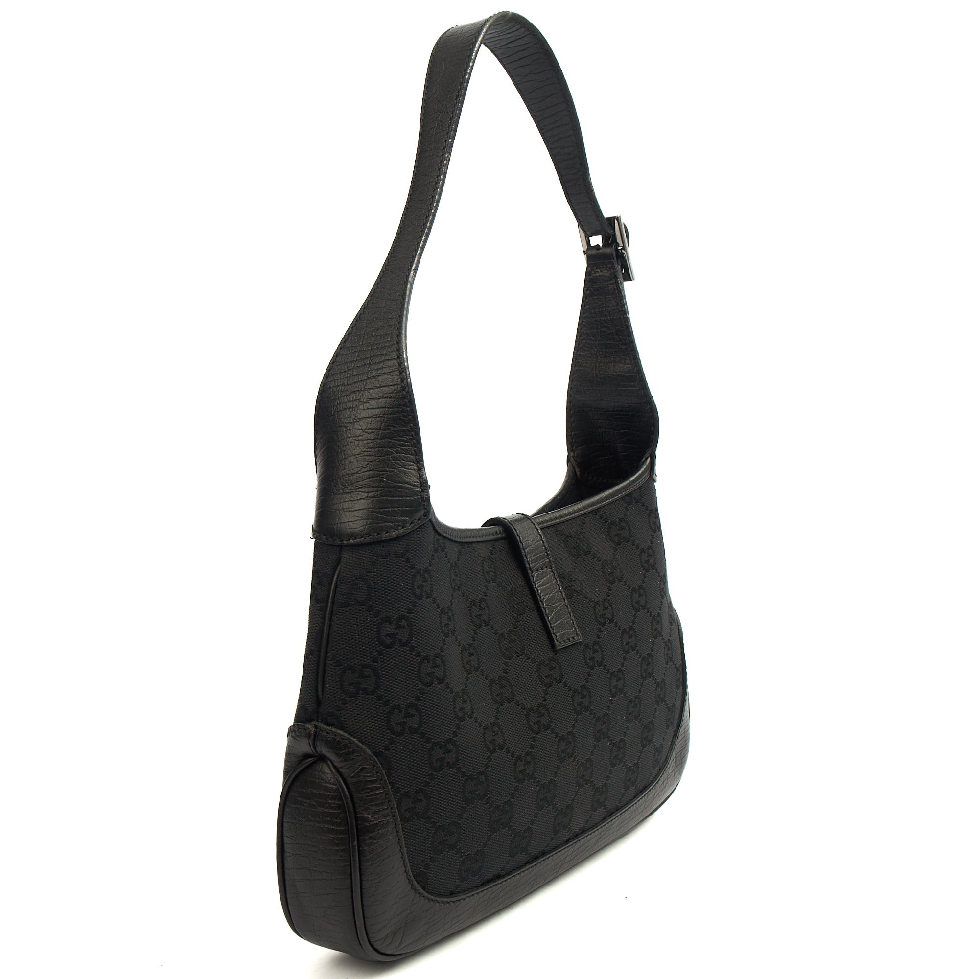 Gucci Shoulder Bag Jackie- Small in Black, GG Canvas — Top View